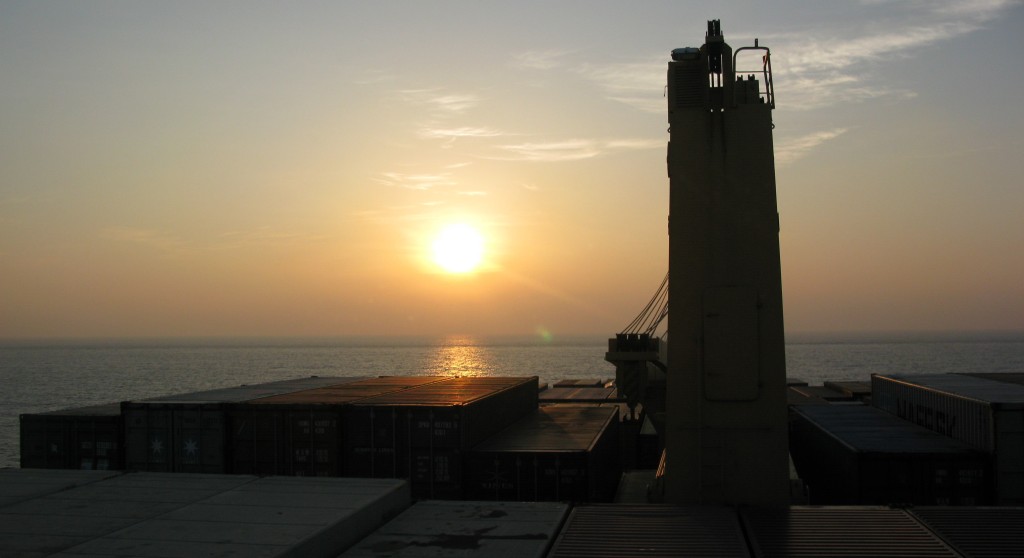 Cargo ship travel: Andaman Sea sunset